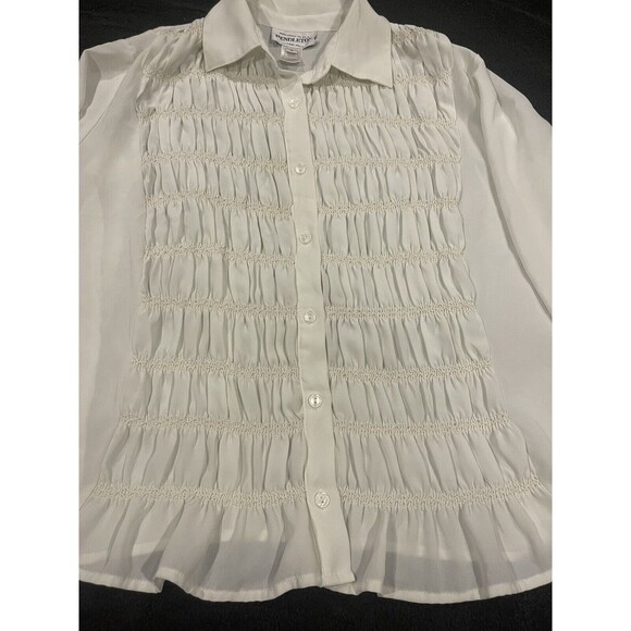 Pendleton Secretary Blouse Cream Womens Sz 8 Long Sleeve Ruffles Vintage - Picture 3 of 8